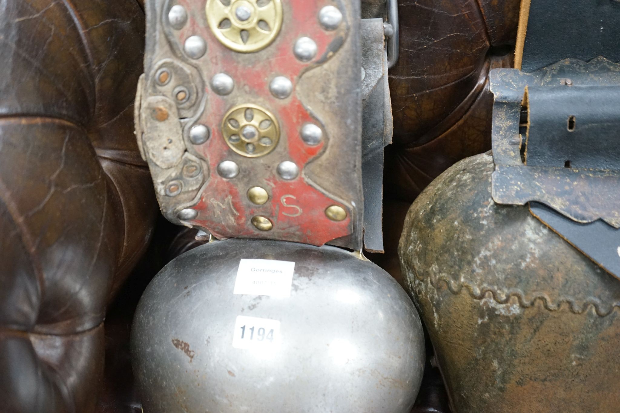 Two large French or Swiss vintage cow bells, larger 26cm, height 22cm